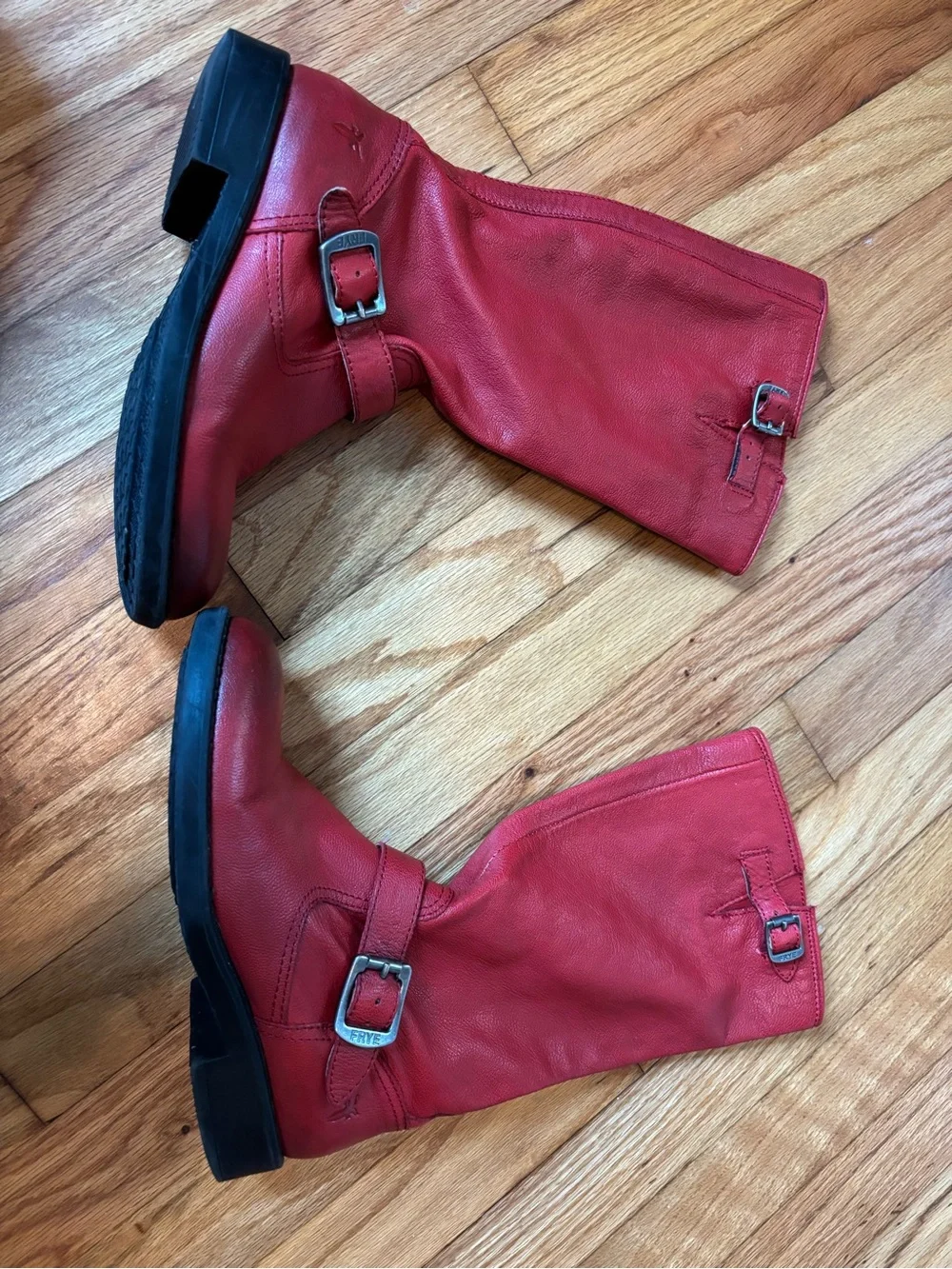 Women’s Frye Red Leather Buckle Boots